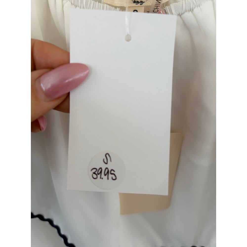 NWT Entro White Ruffle Dress Black Trim Flutter Sleeve Dress Size Small - Picture 6 of 8
